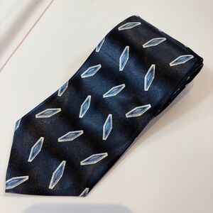 Puritan Mens Necktie Navy Blue Geometric Diamond Pattern Polyester Classic Tie